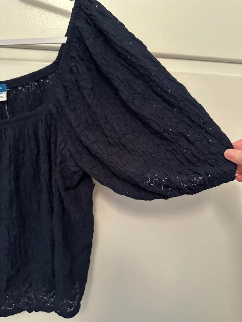 NWT Old Navy Women's Puff Sleeve Scoop Neck Top Navy Blue Lace